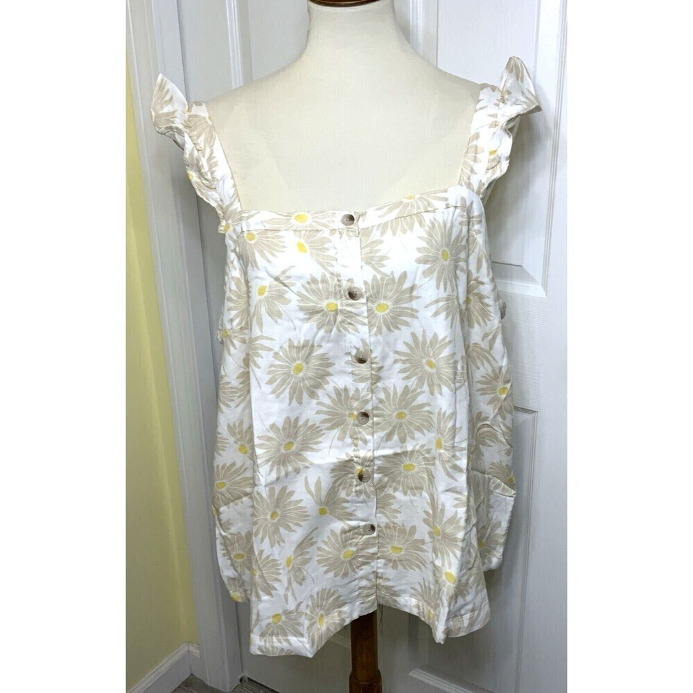 TORRID Duofold Ruffle Button Front Tank Daisy White Tan Size 1  1X 14-16 NWT